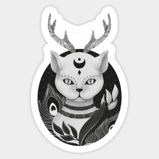 Occult Cat, Black and white Sticker